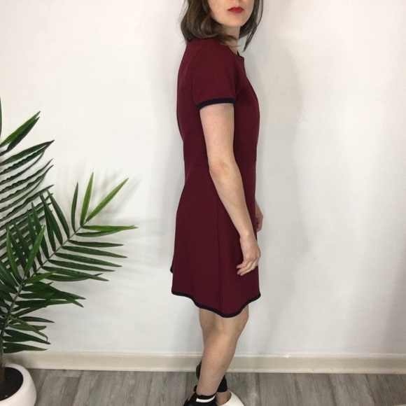 J. CREW fit & flare dress black trim burgundy 0325 - Picture 5 of 7